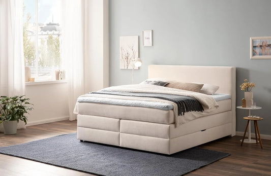 Polsterbett und gepolstertes Bettgestell – mit Stauraum, mit Bettkasten, 160 × 200, beige