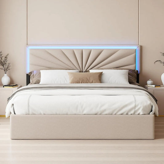 Polsterbett und gepolstertes Bettgestell: mit Stauraum, mit Schubladen, mit Lattenrost, LED-Anzeige, 160 × 200 cm
