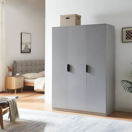 Kleiderschrank und Garderobenschrank: mit Kleiderstange, 3 Türen, 176 × 120 × 52 cm, grau