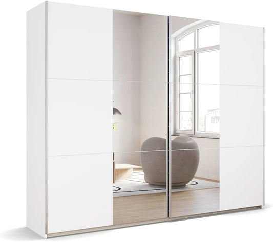 Rauch Möbel Kleiderschrank und Garderobenschrank — mit Kleiderstange, mit Einlegeböden, mit Spiegel, 2-türig, 3 Einlegeböden, 261 × 210 × 59 cm, weiß