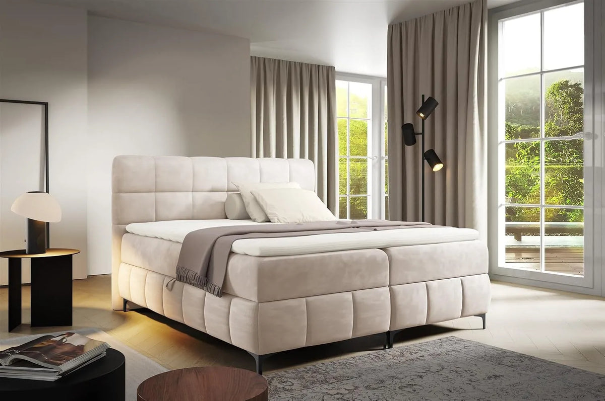 Polsterbett und gepolstertes Bettgestell: 100 × 200 cm, beige, mit Stoffbezug