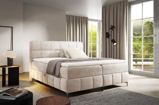 Polsterbett und gepolstertes Bettgestell: 100 × 200 cm, beige, mit Stoffbezug