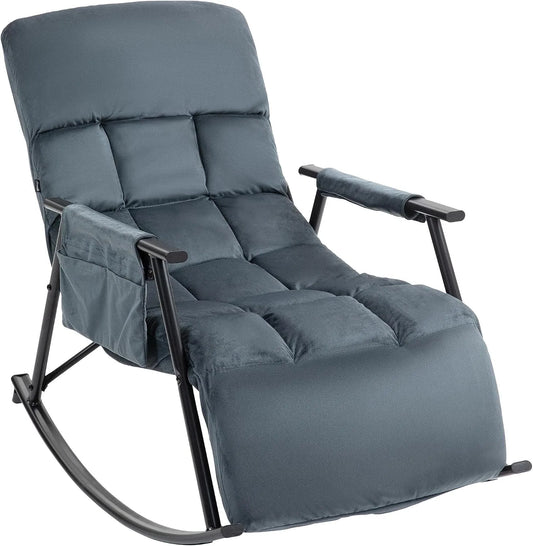 Relaxsessel und Fernsehsessel — mit Armlehnen, mit Rückenlehne, mit Samtbezug, mit Schaukelfunktion, grau, aus Metall