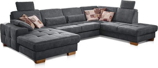 Ecksofa und Wohnlandschaft — U-Form, mit Schlaffunktion, 340 × 86 × 224 cm, grau