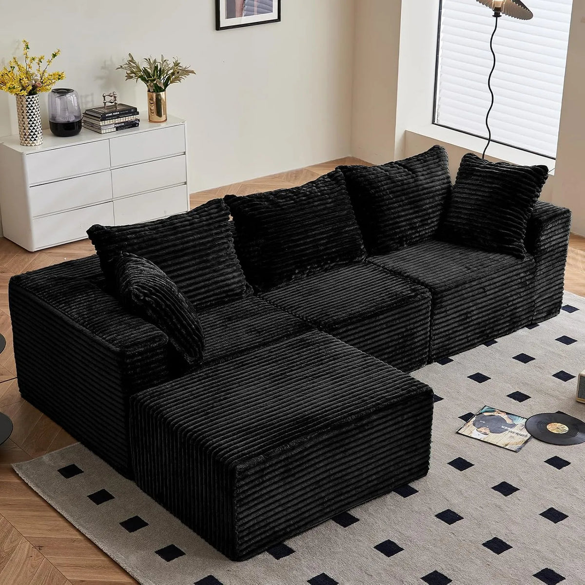 Ecksofa und Wohnlandschaft — modular, L-Form, mit Schlaffunktion, 3 Sitzer, 274 × 102 cm, schwarz, 3-Sitzer