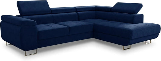 Ecksofa und Wohnlandschaft: Caris, rechte Ausrichtung, mit Bettkasten, mit Schlaffunktion, blau