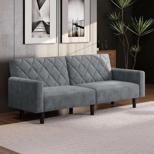 Schlafsofa und Sofabett – mit Schlaffunktion, mit Samtbezug, 2 Sitzer, 140, 5 × 94 cm, 159cm, grau, mit Stoffbezug, 2-Sitzer