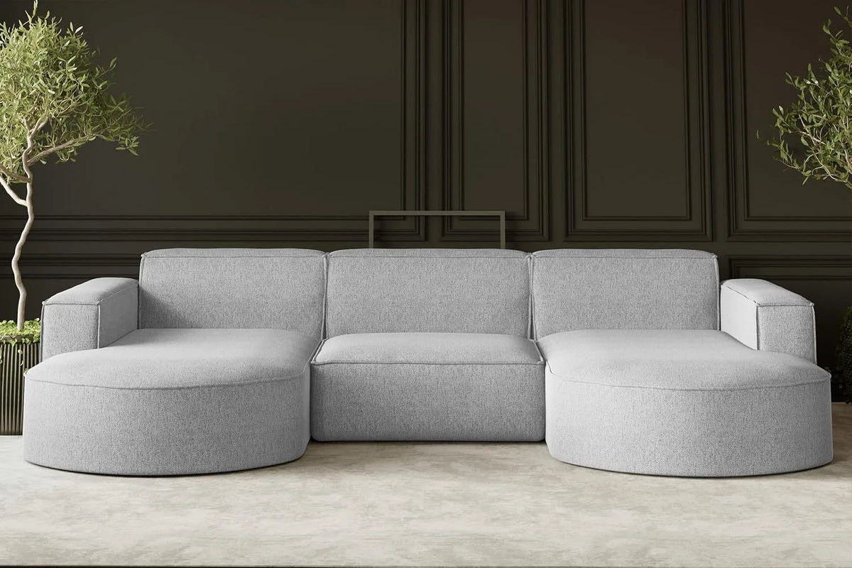 Ecksofa und Wohnlandschaft: U-Form, grau, mit Stoffbezug