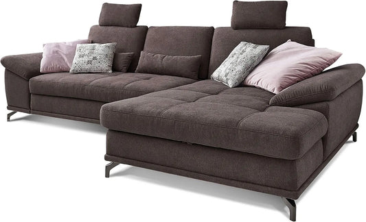 Schlafsofa und Sofabett – Castiel, L-Form, mit Bettkasten, 312 × 114 × 173, braun, mit Stoffbezug