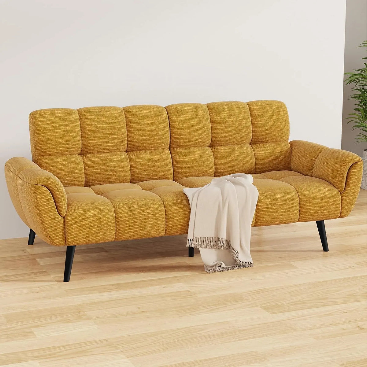Schlafsofa und Sofabett – mit Schlaffunktion, 3 Sitzer, 155 × 85cm, gelb, 3-Sitzer