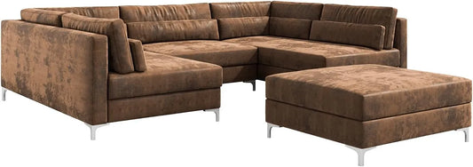 Ecksofa und Wohnlandschaft – 300 × 185 cm, braun, mit Lederbezug