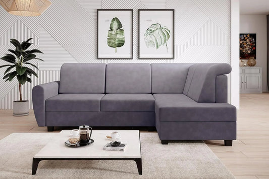 Ecksofa und Wohnlandschaft – L-Form, rechte Ausrichtung, mit Bettkasten, mit Schlaffunktion, grau