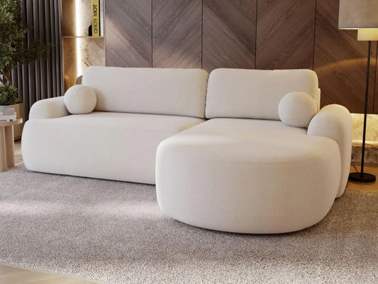Ecksofa und Wohnlandschaft — L-Form, rechte Ausrichtung, mit Stauraum, mit Bettkasten, 3-Sitzer, 261 × 177 cm, weiß, mit Schlaffunktion
