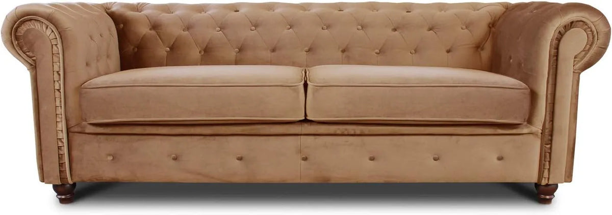 Sofagarnitur — mit Samtbezug, 3-Sitzer, beige