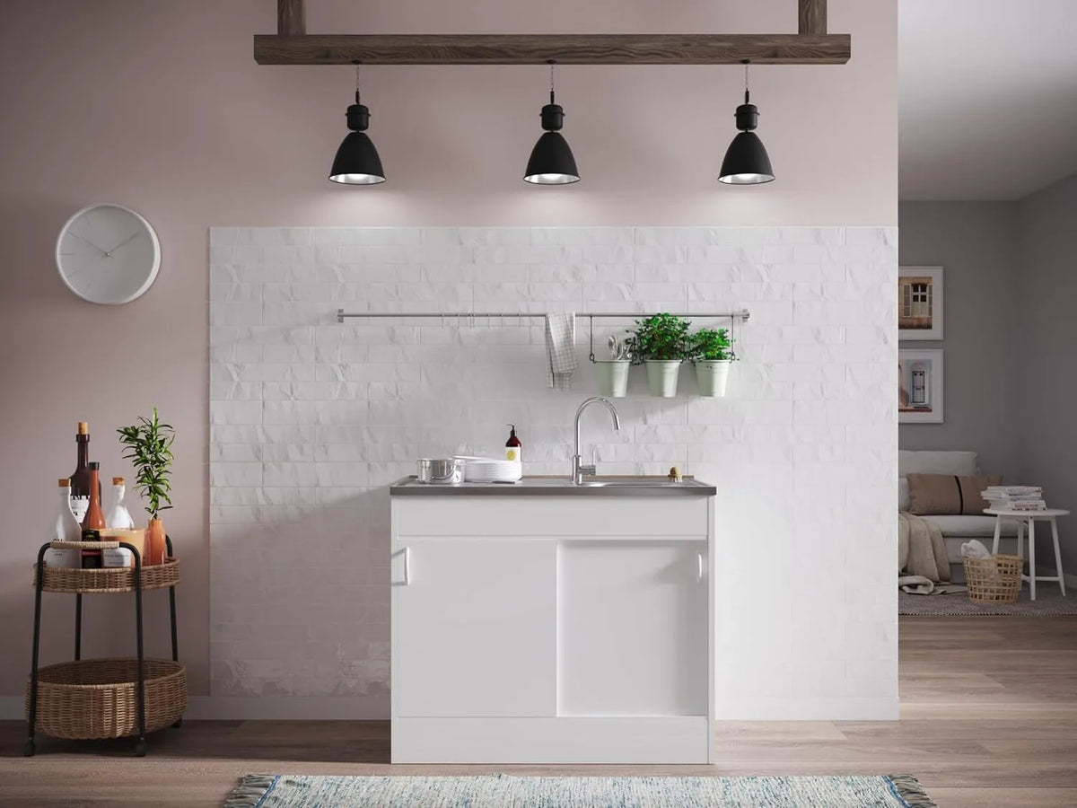 Spülenschrank und Küchenunterschrank mit Spüle: 100 × 60 cm, weiß