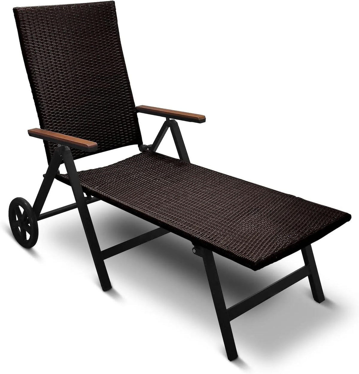 Gartenliege und Sonnenliege — aus Polyrattan, mit Liegefunktion, klappbar, aus Aluminium, 120 kg, braun