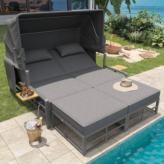 Gartenliege und Sonnenliege – mit Relaxfunktion, wetterfest, mit Liegefunktion, klappbar, grau