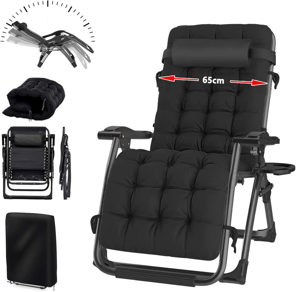 Relaxsessel und Fernsehsessel — mit Kissen, klappbar, 65cm, 200kg, schwarz