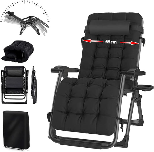 Relaxsessel und Fernsehsessel — mit Kissen, klappbar, 65cm, 200kg, schwarz