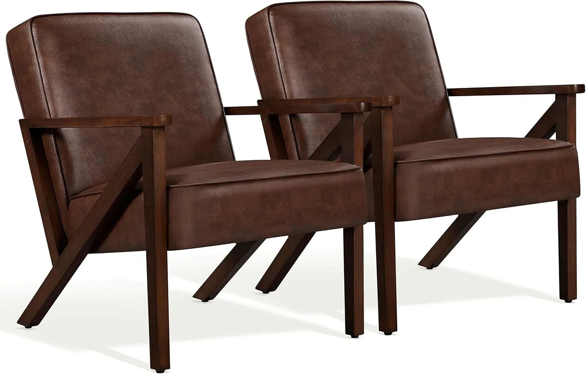 Relaxsessel und Fernsehsessel: aus PU-Leder, aus Massivholz, 2er Set, braun
