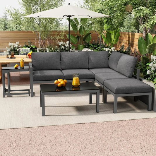 Couchtisch und Wohnzimmertisch: mit Kissen, wetterfest, aus Aluminium, grau