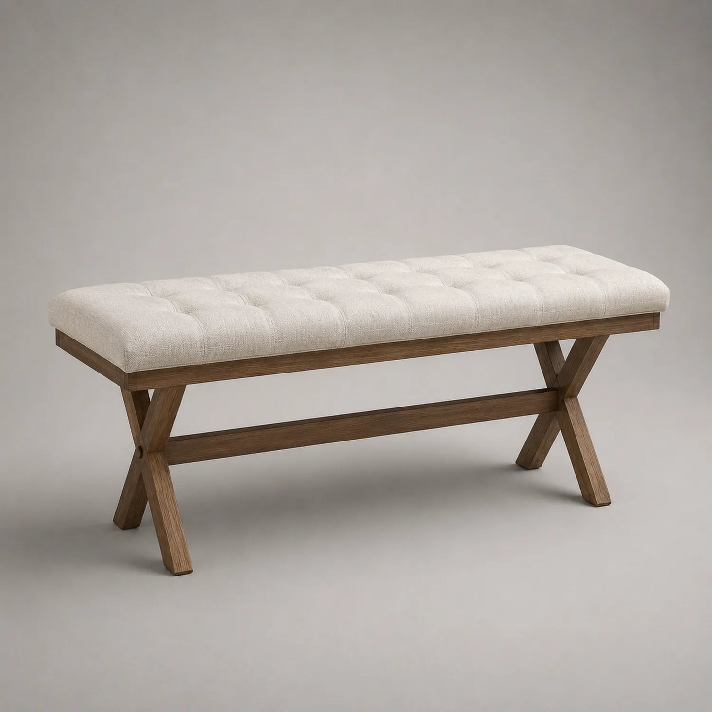 Holzbank mit Leinenbezug Beige 120x40x45cm