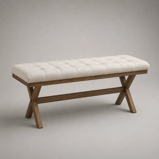 Holzbank mit Leinenbezug Beige 120x40x45cm