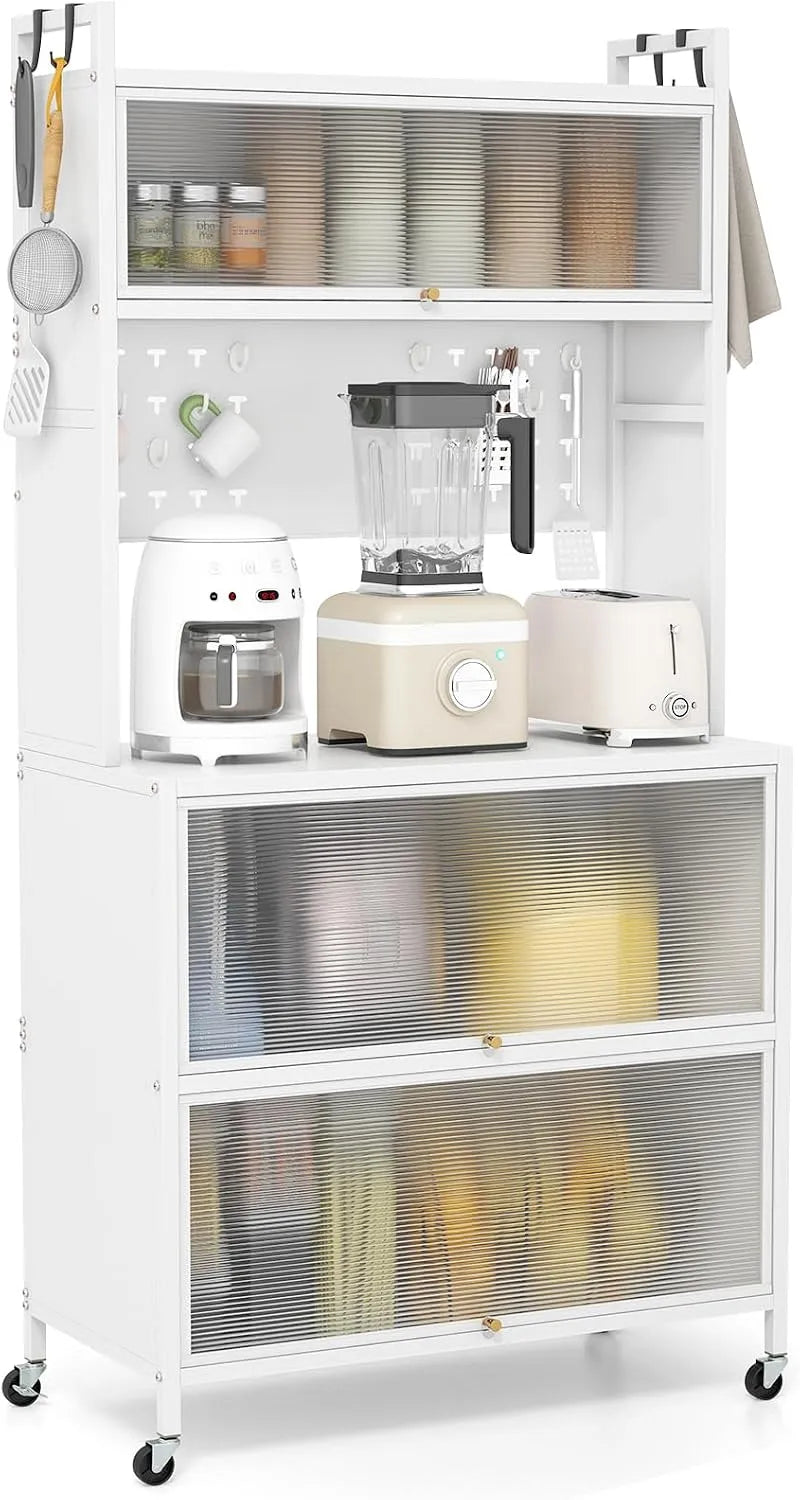COSTWAY Küchenschrank — mit Rollen, 80 × 40 × 160 cm, weiß