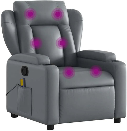 Relaxsessel und Fernsehsessel — aus PU-Leder, mit Rückenlehne, mit Liegefunktion, verstellbar, grau, mit Massagefunktion