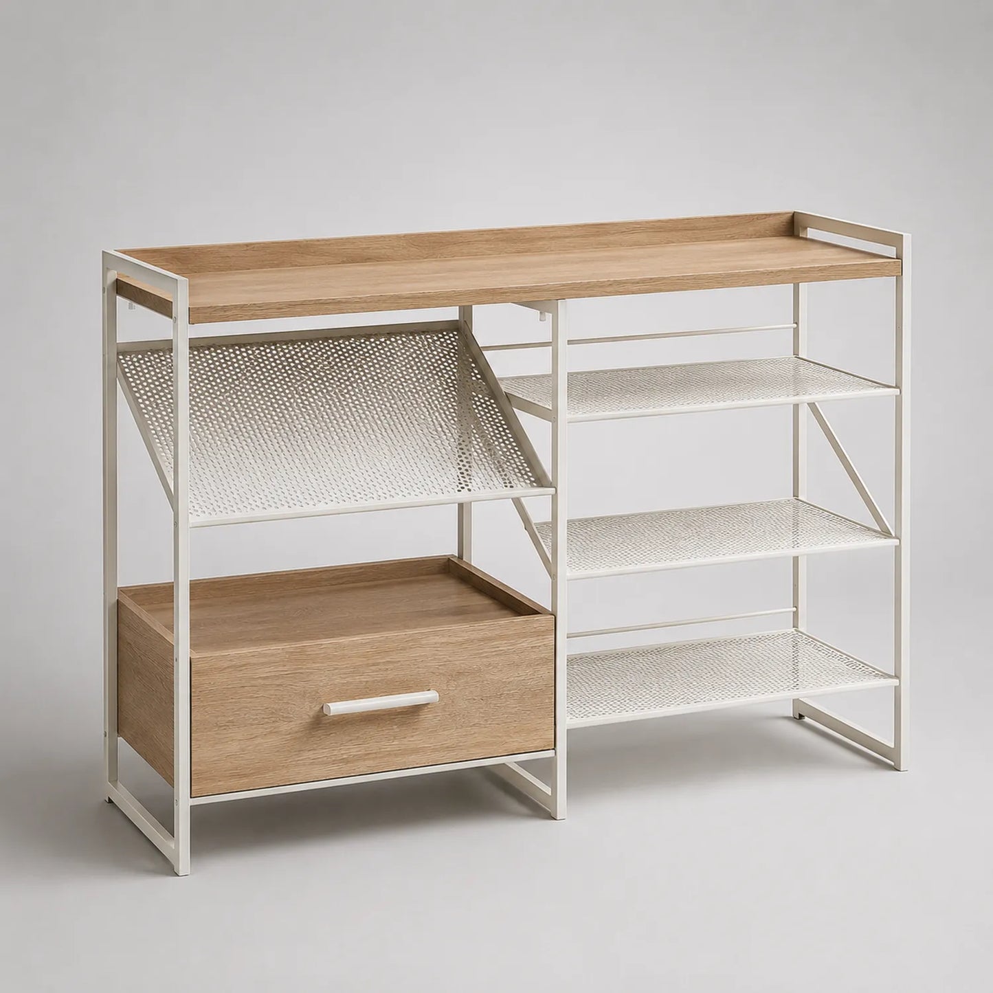 Holz- und Metallregal mit Schublade, 120x40x90 cm