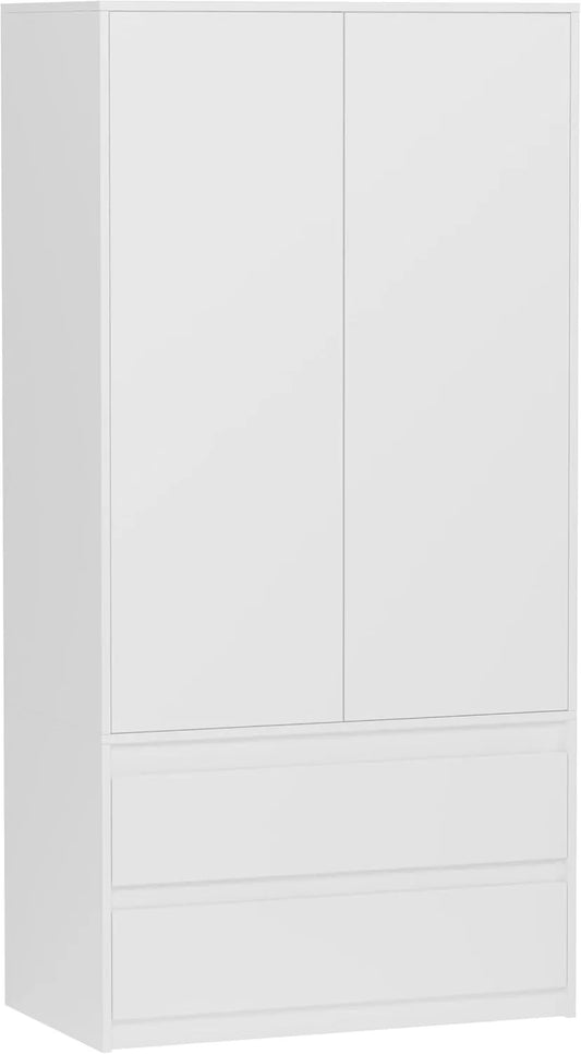 Kleiderschrank und Garderobenschrank – mit Schubladen, 2 Türen, 2 Schubladen, 90 × 51 × 180 cm, weiß