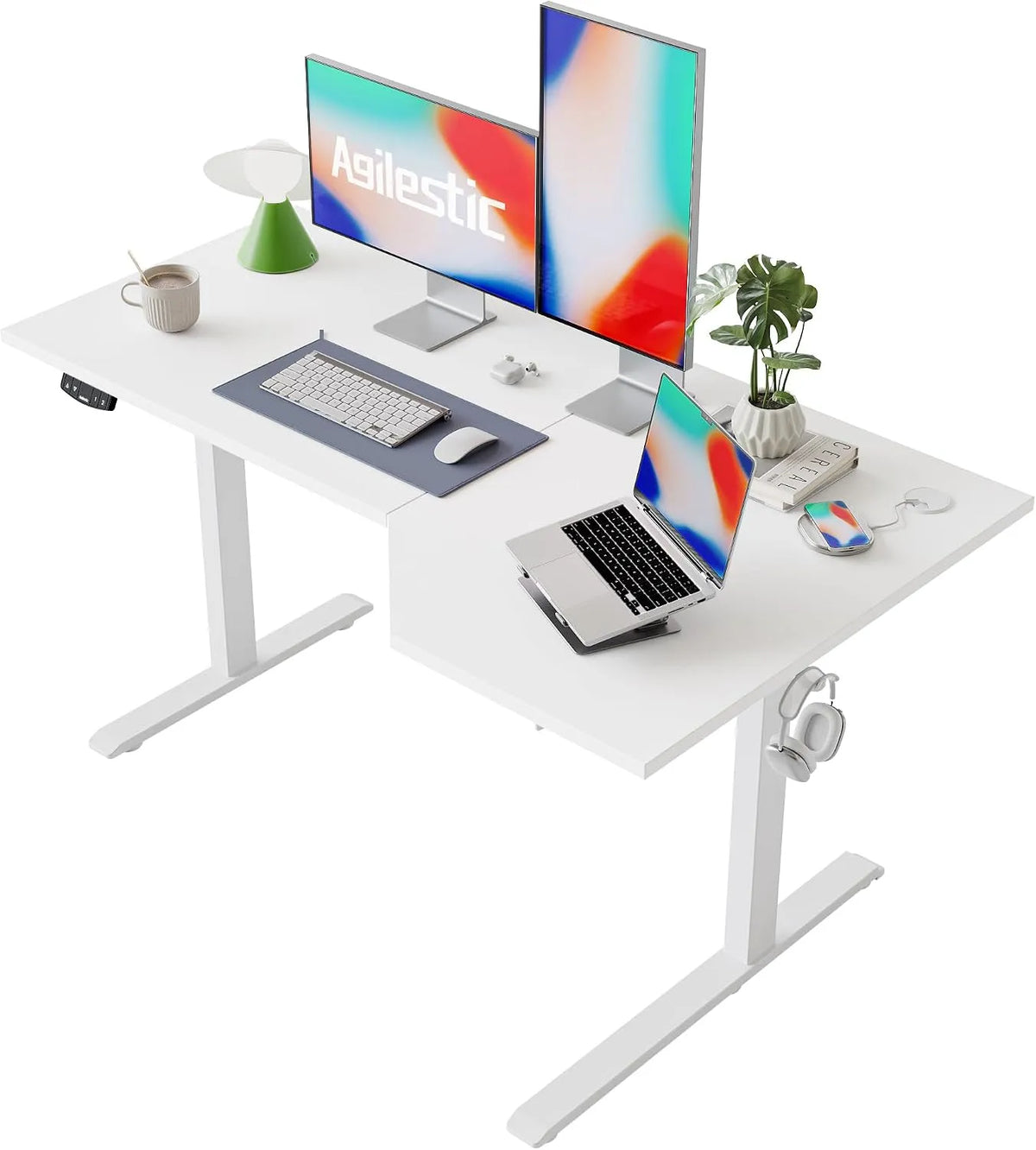 Bartisch – L-Form, höhenverstellbar, 140 cm, weiß