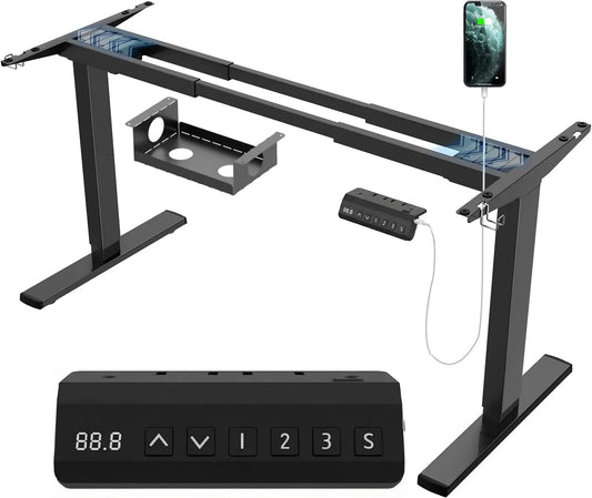 Schreibtisch und Computertisch: höhenverstellbar, mit USB-Anschluss, mit Rollen, schwarz