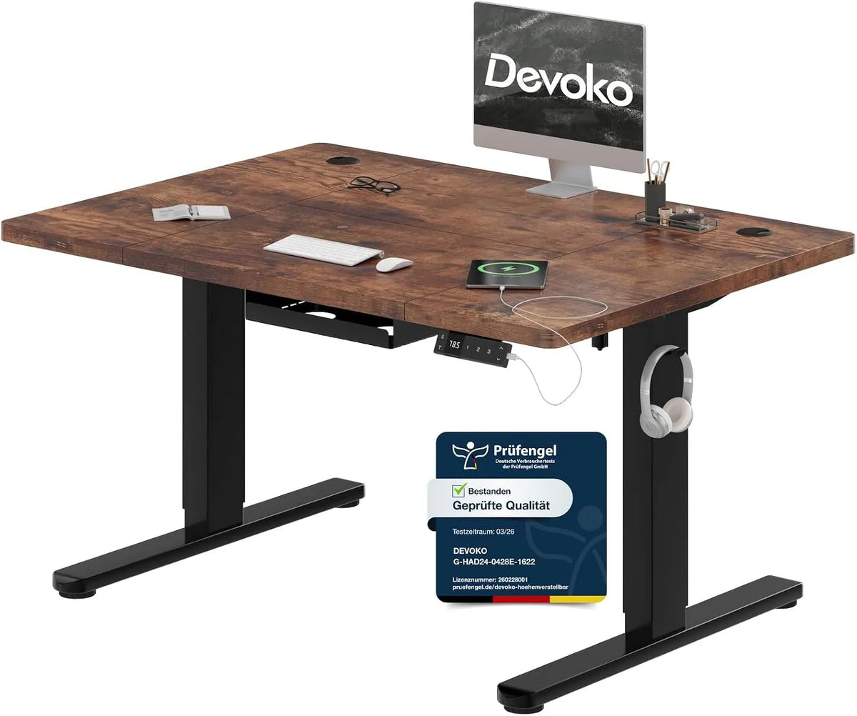 Schreibtisch und Computertisch – höhenverstellbar, 120 × 80cm, braun