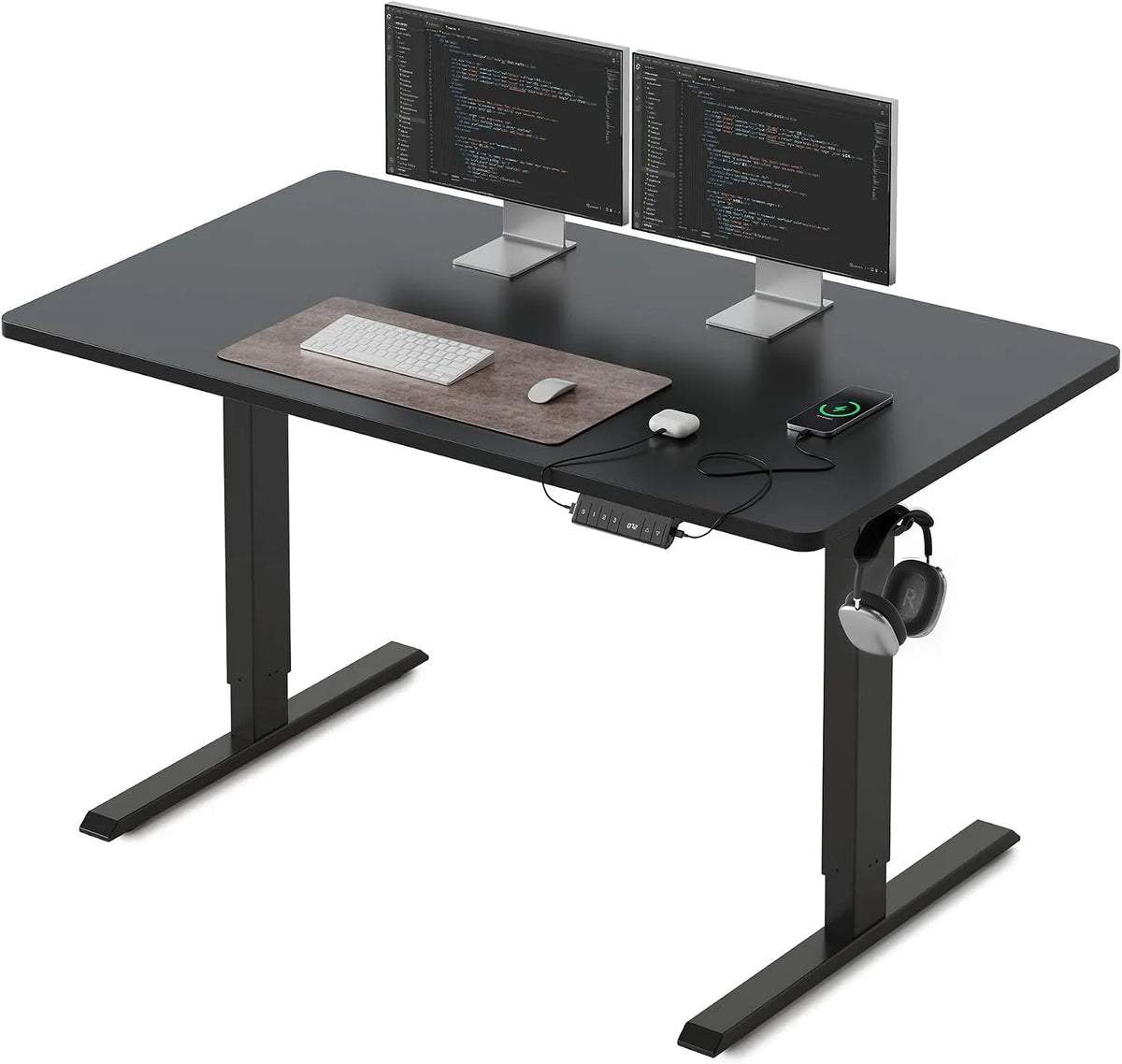 Tischplatte: EINTEILIGER, höhenverstellbar, mit USB-Anschluss, 120 × 60 cm, schwarz