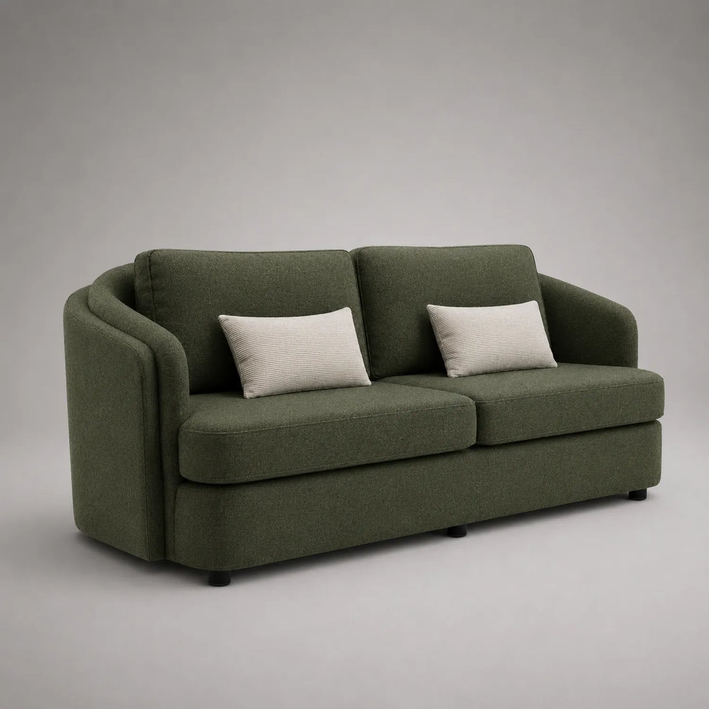 2-Sitzer Sofa mit grünem Polyesterbezug und Kissen