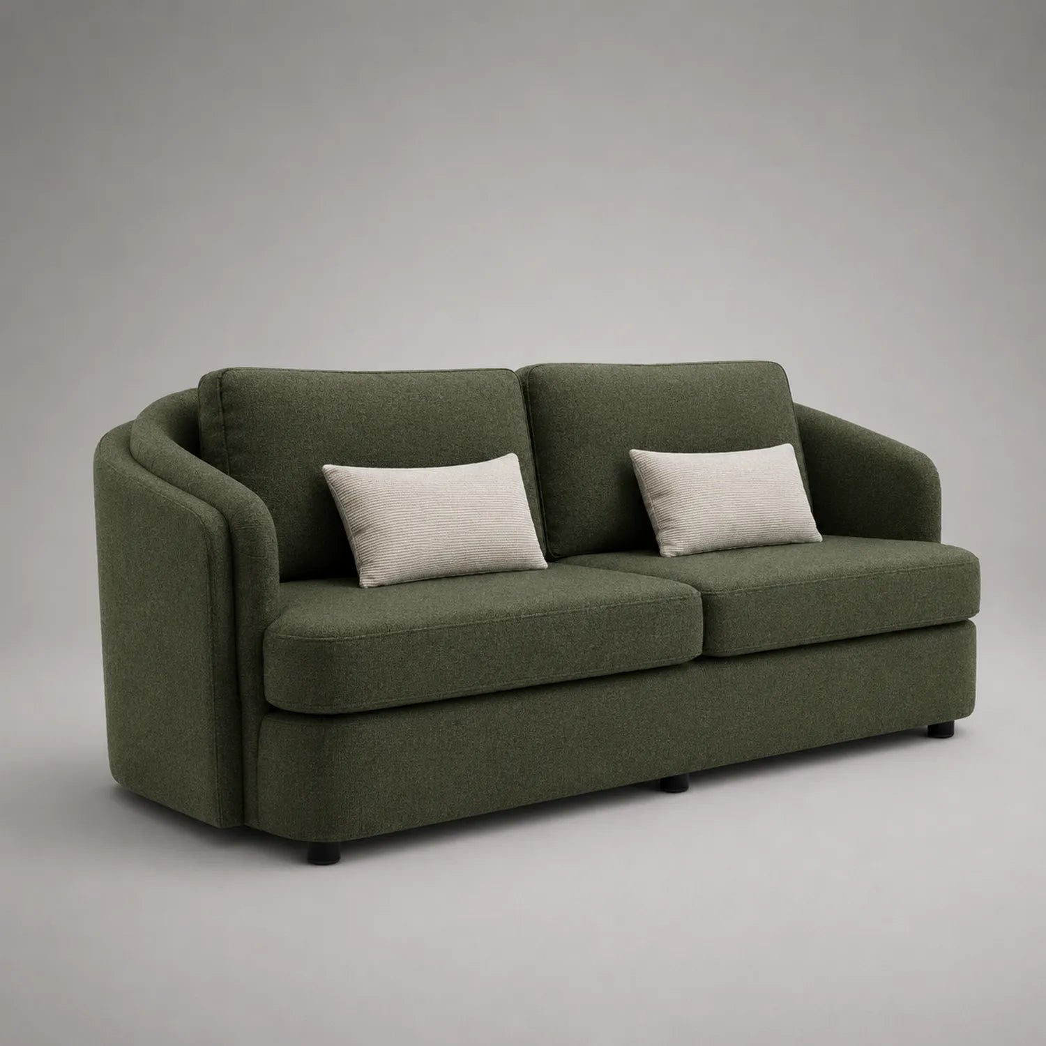 2-Sitzer Sofa mit grünem Polyesterbezug und Kissen