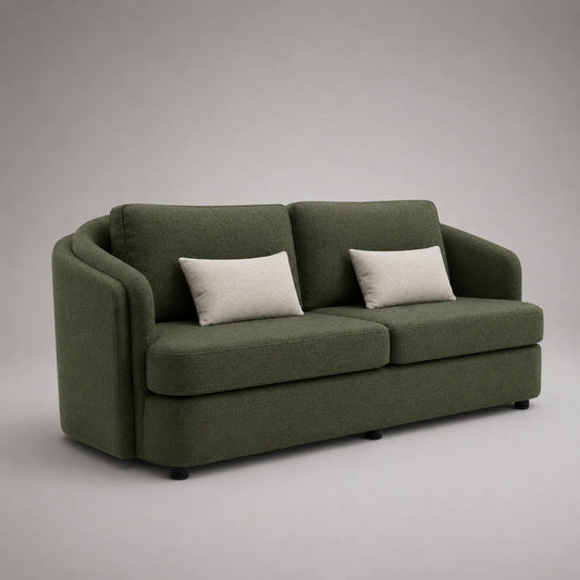 2-Sitzer Sofa mit grünem Polyesterbezug und Kissen