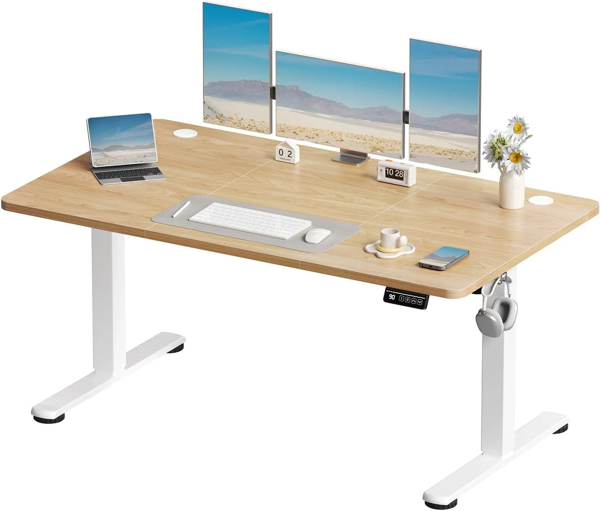 Schreibtisch und Computertisch: höhenverstellbar, 140 × 60cm, beige