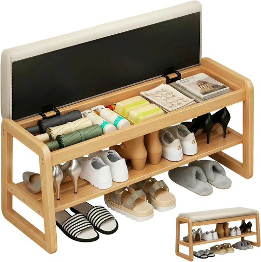 Schuhschrank und Schuhkommode: aus PU-Leder, mit Stauraum, mit Kissen, aus Massivholz, 100cm