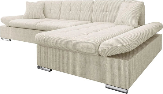 Ecksofa und Wohnlandschaft — Malwi Cord, L-Form, rechte Ausrichtung, mit Cordbezug, mit Bettkasten, mit Schlaffunktion