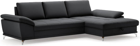 Ecksofa und Wohnlandschaft — Castiel, mit Lederbezug, 301 × 89 × 176, schwarz, aus Metall