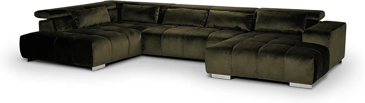 Ecksofa und Wohnlandschaft — U-Form, 409 × 73 × 225, grün, mit Samtbezug