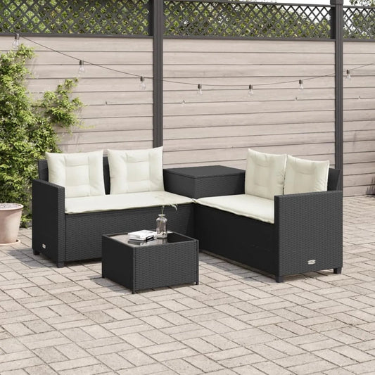 Gartensofa und Outdoor-Loungesofa: Kleiner Balkon, L-Form, mit Stauraum, aus Polyrattan, schwarz