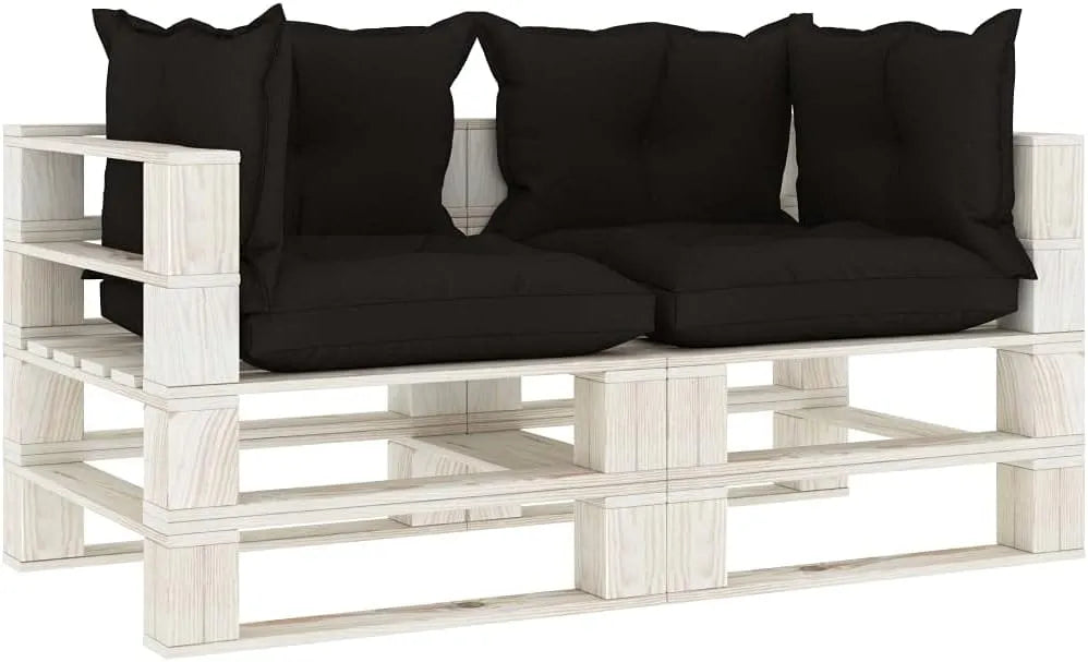 Sofa: aus Holz, mit Kissen, 2-Sitzer