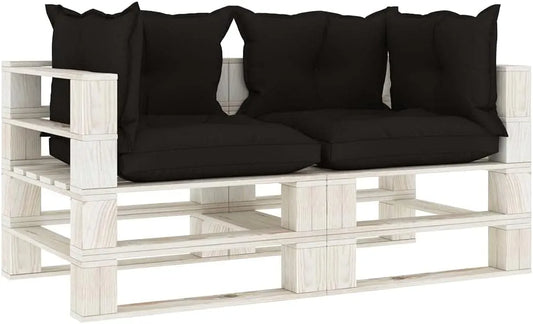 Sofa: aus Holz, mit Kissen, 2-Sitzer