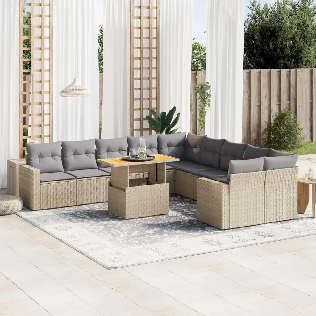 Ecksofa und Wohnlandschaft – Wetterfest Ecksofa, aus Polyrattan, 11-tlg, grau