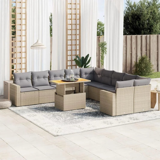 Ecksofa und Wohnlandschaft – Wetterfest Ecksofa, aus Polyrattan, 11-tlg, grau