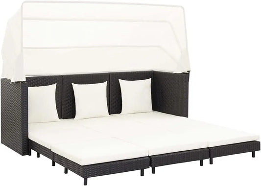 Gartensofa und Outdoor-Loungesofa: Ausziehbares, aus Polyrattan, 3 Sitzer, schwarz, 3-Sitzer