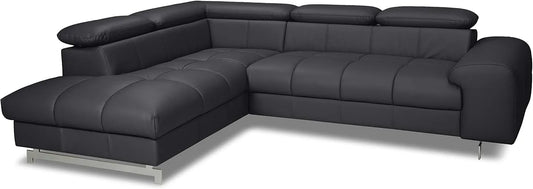 Ecksofa und Wohnlandschaft: Chef, aus PU-Leder, verstellbar, 262 × 72 × 206, schwarz
